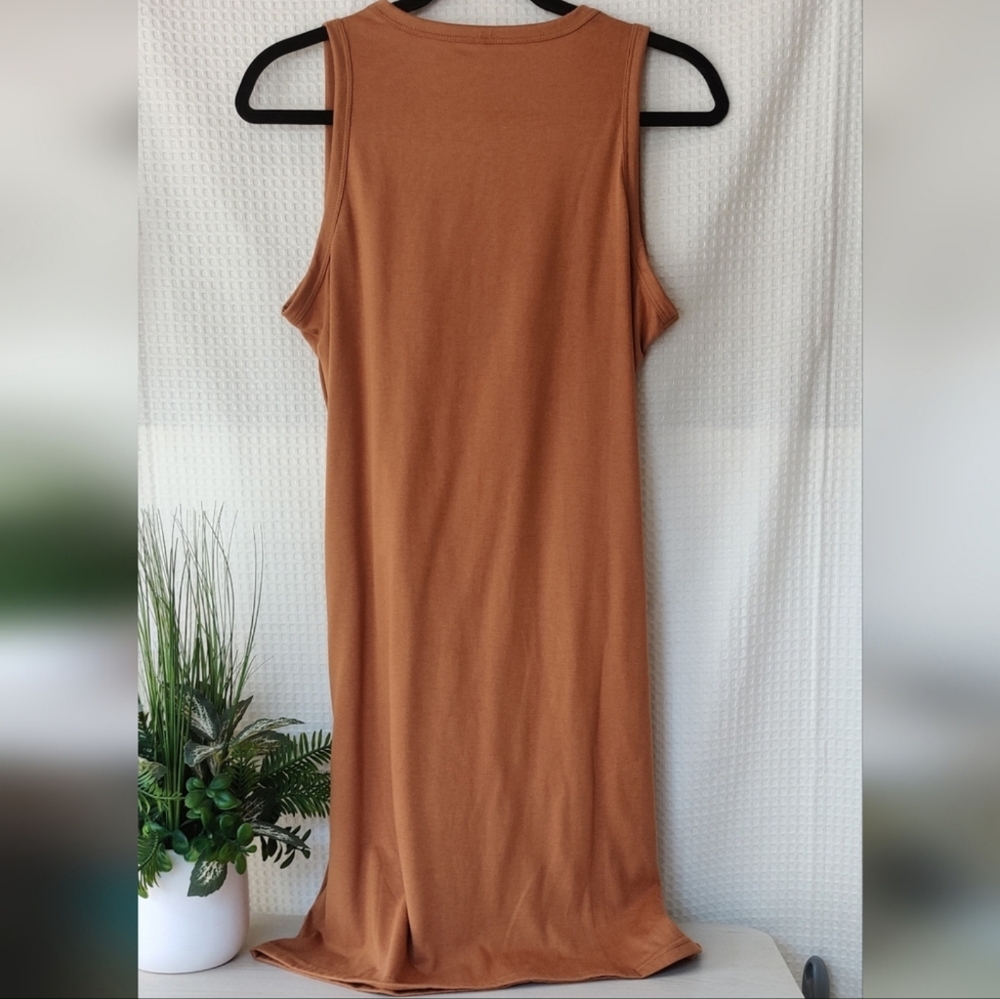 Sleeveless Wrap knotted Detail Caramel Color T-shirt Dress Size S - Picture 6 of 6